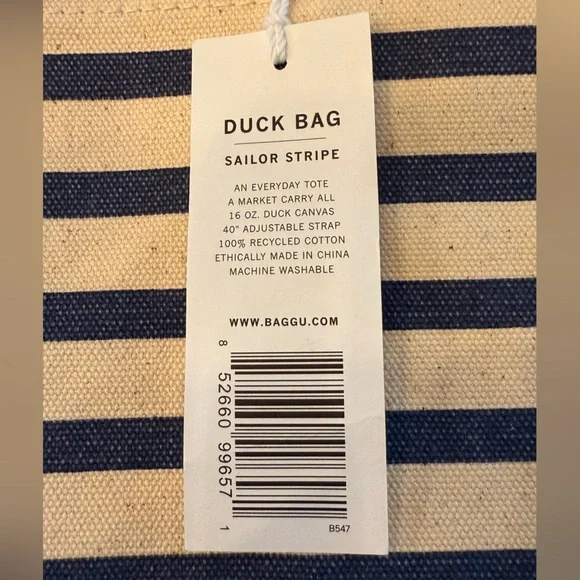 NWT Baggu Sailor Stripe Duck Bag in Navy & White Striped Canvas Tote - Picture 3 of 14